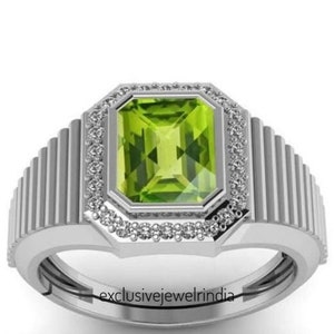 Natural Peridot Ring, 925 sterling Silver, Designer Promise Men&#39;s Ring, Gemstone Ring, Handmade Ring, August Birthstone Ring, Wedding Ring