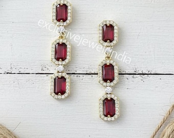 Boucles d'oreilles art déco GF rubis : argent sterling 925, pierre de naissance en juillet