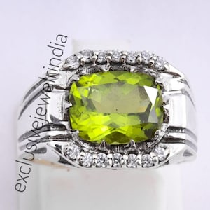 Natural Peridot Men&#39;s Ring, Solid 925 sterling Silver, Designer Promise Ring, Gemstone Ring, Handmade Ring, August Birthstone Gift Wedding
