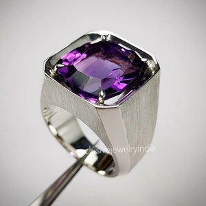 Anillo de hombre de amatista, anillo de plata de ley sólido 925, anillo de piedra de nacimiento de febrero, anillo pesado de los hombres, anillo de boda de compromiso, regalo para él