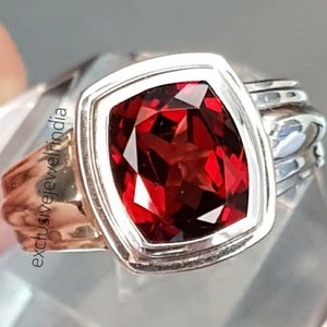 Red Garnet Silver Men&#39;s Ring, 925 Sterling Silver Ring, Handmade Ring, January Birthstone Gift, Engagement wedding Ring, Gift For Him