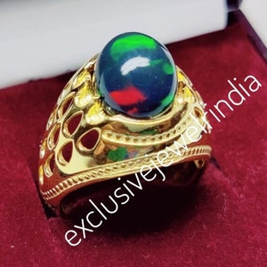 Natuurlijke zwarte opaal herenring, massieve 14k geelgouden ring, Ethiopische opaalring, stijlvolle heren zware ring, oktober Birthstone, trouwring