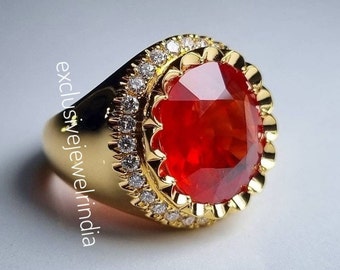 Handmade Ruby Men's Ring: Sterling Silver Art Deco July Birthstone