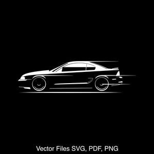 May include: A white silhouette of a sports car speeding to the right. The car is a coupe with a sleek design. The image is set against a black background.