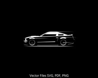 Ilustración de silueta Mustang GT 2008 Dibujo digital Gráfico vectorial Clipart para Cricut / png / pdf / svg