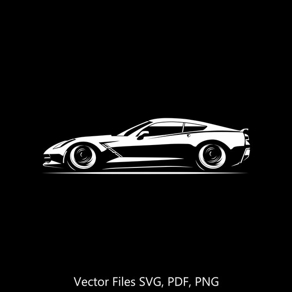 2014-2019 Corvette C7 car silhouette Illustration Digital Drawing Vector Graphic Clipart for Cricut | png | pdf | svg