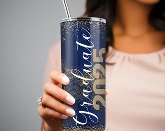 Graduate Tumbler Wrap • Congrats Graduate  • Class of 2025 Tumbler png • Graduation 2025 Sublimation • Gold Glitter Wrap • Seamless Design