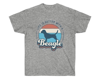 Life is Better With A Beagle Retro Unisex T-Shirt - Beagle Mom T-Shirt, Mothers Day Gift,  Dog Dad T Shirt, Dog T-Shirt,  Beagle Lover Tee