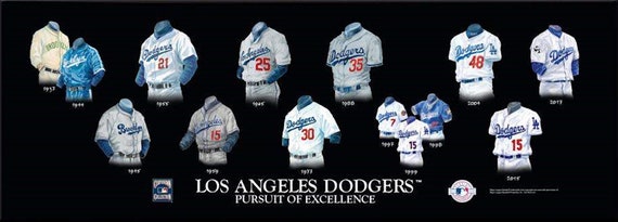 MLB Los Angeles Dodgers Uniform Evolution Plaqued Poster 
