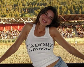 Kendall Jenner J'adore Cowboys Tee, Cowboy Y2K, Y2K Tank, Cute Y2K Shirt, Trendy Y2K Cropped Shirt, I Love Cowboys Tee, Cute Cowboy Baby Tee