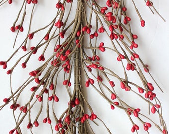 Primitive Pip Berry Garland - Red And Hunter Green - Rustic