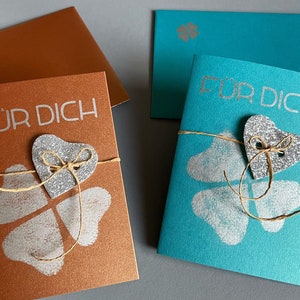 Glückwunschkarte für dich. Kleeblatt. Gratulation. Glückskarte. Neujahrswünsche. Wünsche zur Prüfung. verzierter Umschlag. Geburtstag.