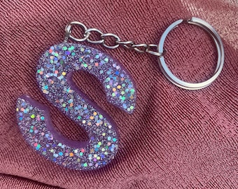 Purple Glitter Keychain | Custom Keychain | Initial Keychain | Bridesmaid Gift Keychain | Bridesmaid Gift | Letter Keychain | Resin Keychain