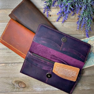 Handmade Genuine Leather Wallet for Women, Custom Authentic Slim Wallet for Women, Personalized Wallet