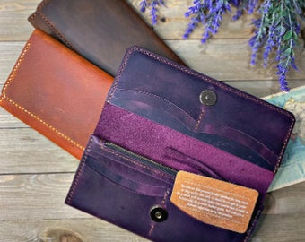 Handmade Genuine Leather Wallet for Women, Custom Authentic Slim Wallet for Women, Personalized Wallet