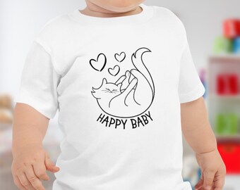 Camiseta de manga corta Happy Baby, camisa para bebés, camiseta para bebés, regalo para baby shower, yoga baby, gatito, bebé de piel, regalo para bebés, regalo para recién nacidos