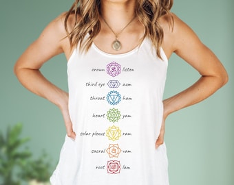 Camisa 7 Chakras, Roupas Chakra, Roupas de Yoga Femininas, Regata Fluída Confortável, Camisa Amante da Meditação, Camisa Espiritual, Presente para Iogue, Canto de Yoga