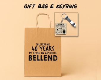 Funny Rude Gift Bag For Him | Personalised Birthday Gift Set Adult Humour Present | Cheeky "Bellend" Design | Wood Keyring & Bottle Opener