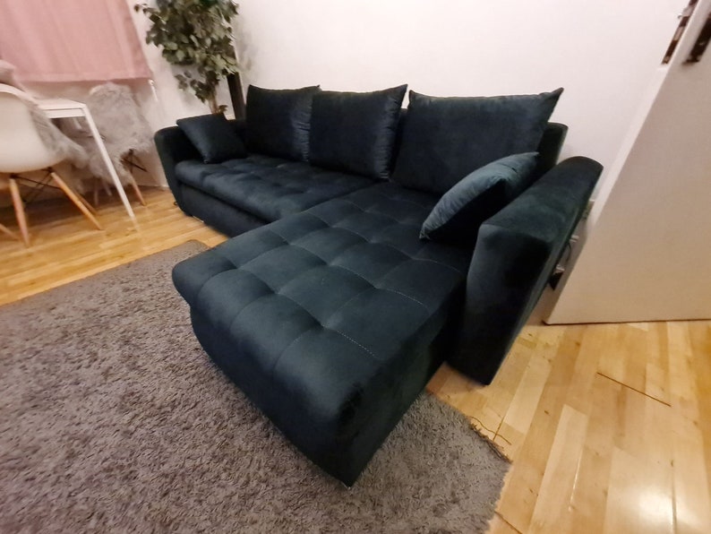 Corner Sofa Bed With Storage in Bottle Green Colour Etsy UK