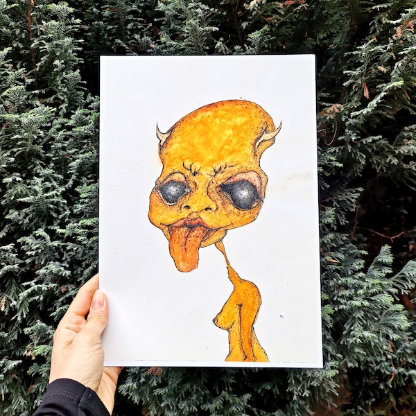 The Creature "Madness" - Original Art Print /  Watercolour painting / Expressionist portrait / Contemporary art / Expressionist art / Signed