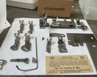 Vintage Greist, Rotary White, Sewing Machine Attachments, In Box, Tucker, Hemmer, Collectible Sewing Parts, Rare gifts for Mom, Binder,