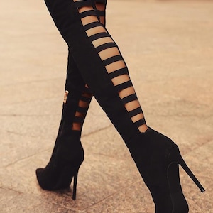 Back Ladder Knee-high Stiletto Boots