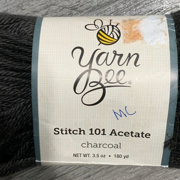 1 Partial Skein Yarn Bee Stitch 101 Acetate Yarn- Charcoal -3.2oz