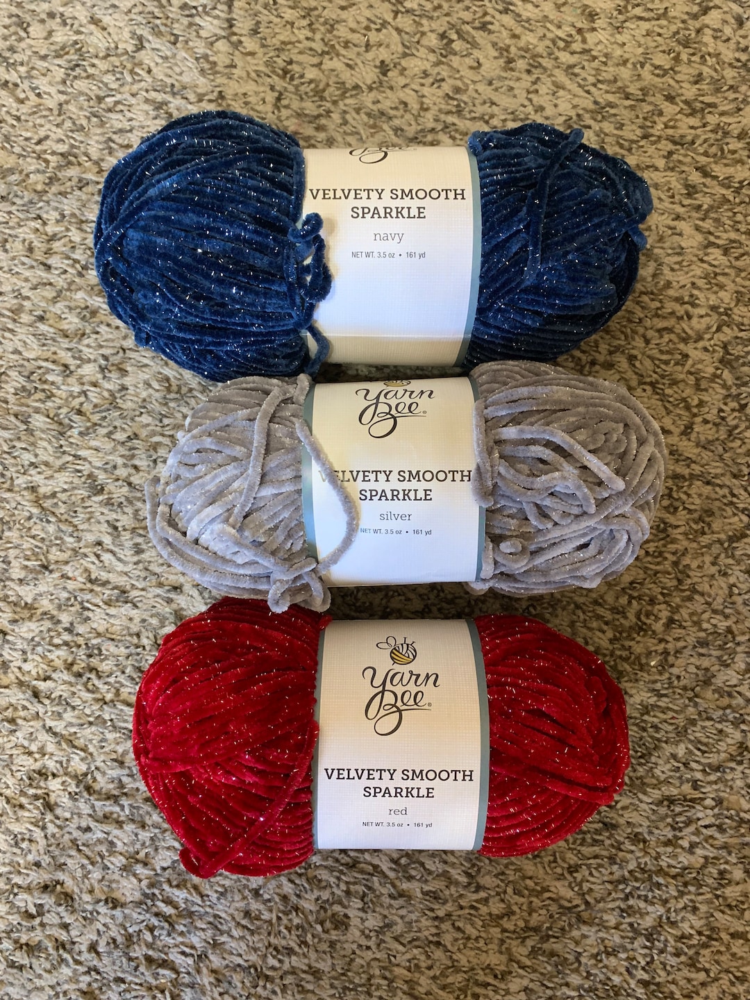 1 Skein Yarn Bee Velvety Smooth Sparkle Yarn Silver 3.5oz/100g, 161y