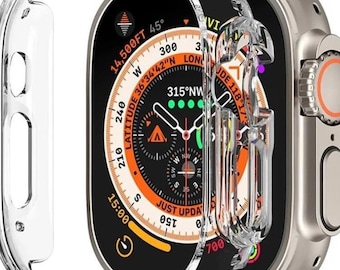 Custodia trasparente per Apple Watch con vetro temperato per Serie 8 Ultra 49 mm / Custodia per orologio completamente trasparente con paraurti per Serie 8 Ultra 49 mm