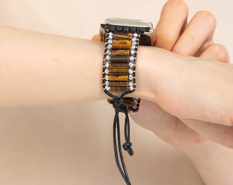 Handcrafted Bead, Gemstone, and Corded Apple Watch&Smartwatch Band-Stylish Wrist Accessory with Natural Stone and Bead Fashionable Tech Look