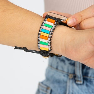 Handcrafted Beaded and Gemstone Apple Watch and Smartwatch Bands - Stylish and Unique Wrist Accessories with Natural Stones and Elegant Cord