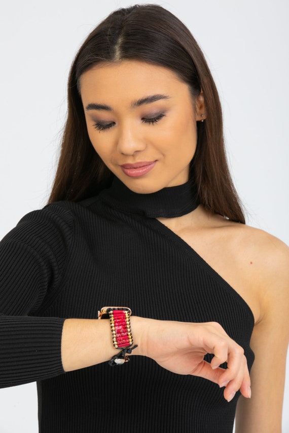 KKPLZZ Cinturino Per IWatch Con Perline Boho - Bracciale Intrecciato In Pietra Naturale, Unisex, Regalo Originale - 2