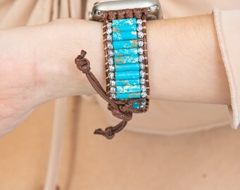 Handmade Bohemian Beaded Cord Apple Watch and Smartwatch Band - Unique Handcrafted Bracelet Strap with Stylish Boho Beads Fashionable Wrist