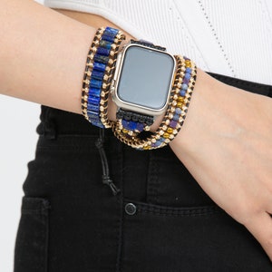 Natural Stone Wrap Bracelet Watch Band Strap - Stylish and Natural Gems Stone Band for Apple Watch and Blue - dainty apple watch bracelets