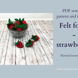 Felt food pattern and tutorial - Strawberry, instant download - super easy ENGLISH and ITALIAN