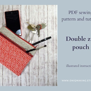 Double zip pouch tutorial PDF sewing pattern, ENGLISH and ITALIAN, zip pouch pattern - Instant Download Digital File