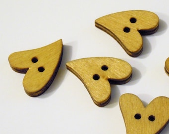 Yellow Wooden Heart Buttons - Pack of 5