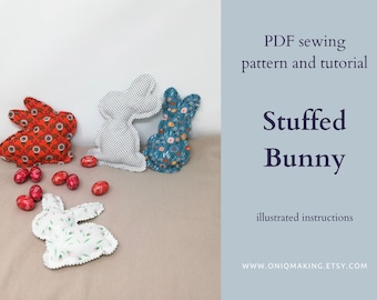 PDF tutorial Easter bunny decoration, spring home decor, stuffed rabbit to sew, sewing pattern