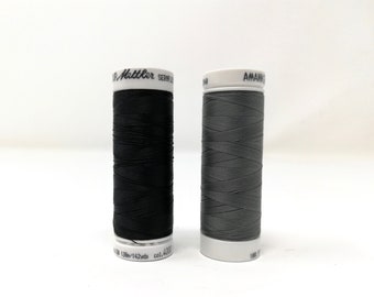 Seraflex Mettler filo elastico, filato per cucire jersey e tessuti elastici, NERO o GRIGIO