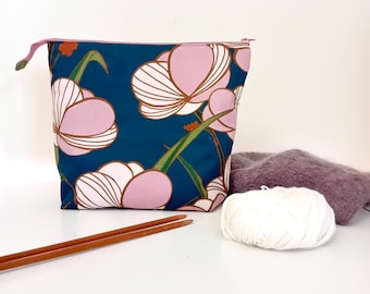 Bolsa para proyectos de tejido de gran apertura, bolsa con cremallera para guardar hilo de crochet, bolsa grande para guardar hilo, regalo para tejedores, bolsa para proyectos de calcetines