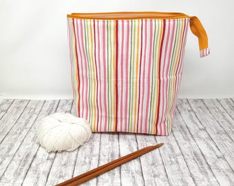 Knitting project bucket bag, Yarn storage, Work in progress Bag, Gift for Knitter, Sock Project Bag