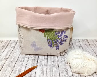 Knitting project bucket bag, Yarn storage, Work in progress Bag, Gift for Knitter, Sock Project Bag