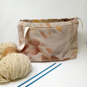 Bolsa para proyectos de tejido con cordón y bolsillos, tamaño XL, organizador portátil de crochet e hilo en lona, regalo para tejedores.