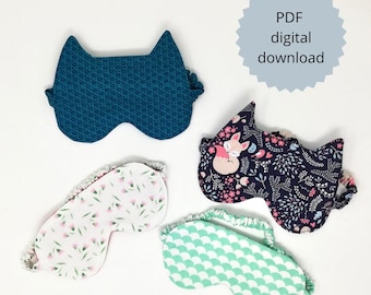 Sleeping mask PDF pattern, Eye mask sewing pattern, two designs, cat shaped eye mask