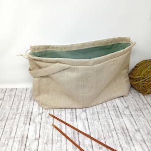 Bolsa para proyectos de tejido con cordón y bolsillos, tamaño XL, organizador portátil de crochet e hilo en lona, regalo para tejedores.