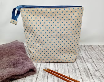 Bolsa de lona para proyectos, bolsa de tejido con cremallera y abertura amplia, bolsa grande para guardar hilo, regalo para tejedores, bolsa para proyectos de calcetines