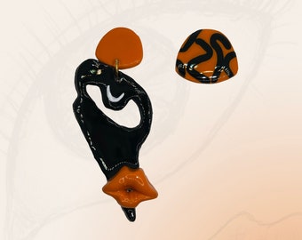 Handmade Polymer Clay Face Earrings: Modern Art Jewelry