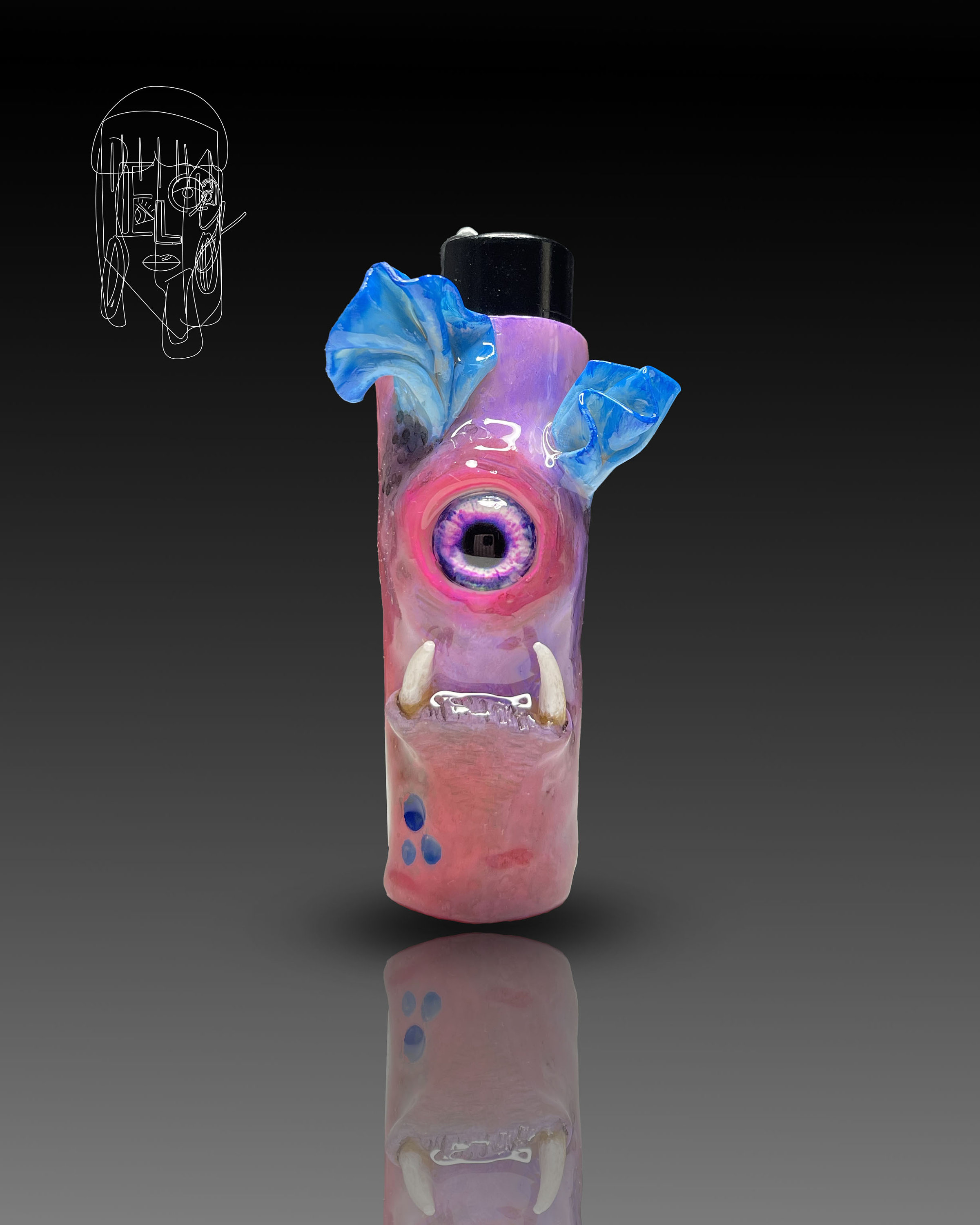 Handmade Clipper Lighter Case, Creepy Eye Monster Polymer Clay Lighter Holder, Unique Funny Gift for Smokers, Handmade Lighter Sleeve