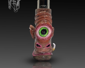 Handmade Polymer Clay Clipper Lighter Case, Creepy One-Eyed Monster