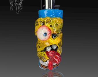 Handmade Creepy Sponge Bob Lighter Cover, Funny Smoker Gift
